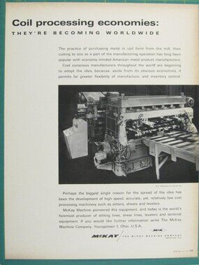 Print Ad Coil Processing Economies McKay Machine Co 1964 Industrial Machinery